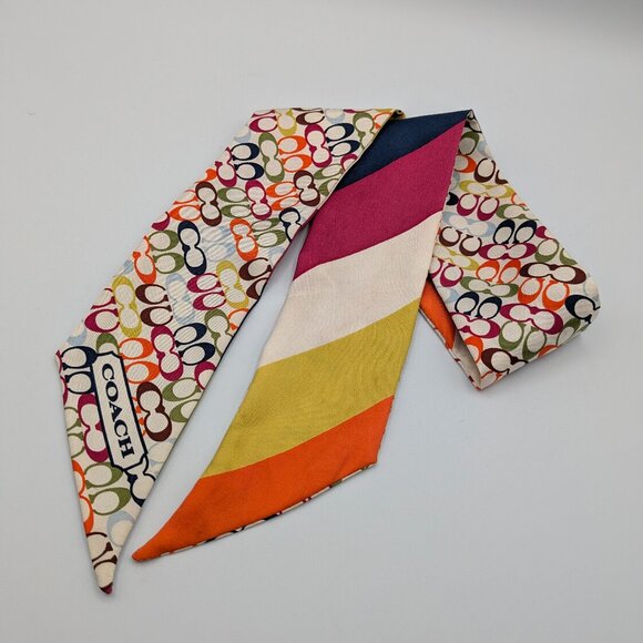 Coach Accessories - Coach Women’s Skinny 100% Silk Scarf Signature C Logo Print